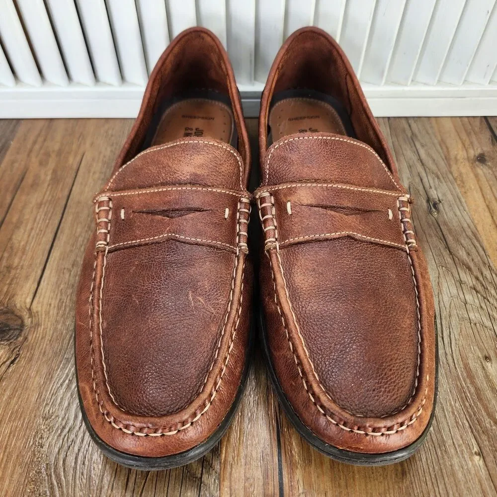 Johnston & Murphy Fowler Penny Loafer Mens Sz 9.5M Brown Leather Sheepskin Shoes